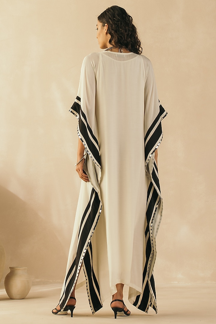 Ivory Muslin Embroidered Kaftan by Sureena Chowdhri at Pernia's Pop Up Shop