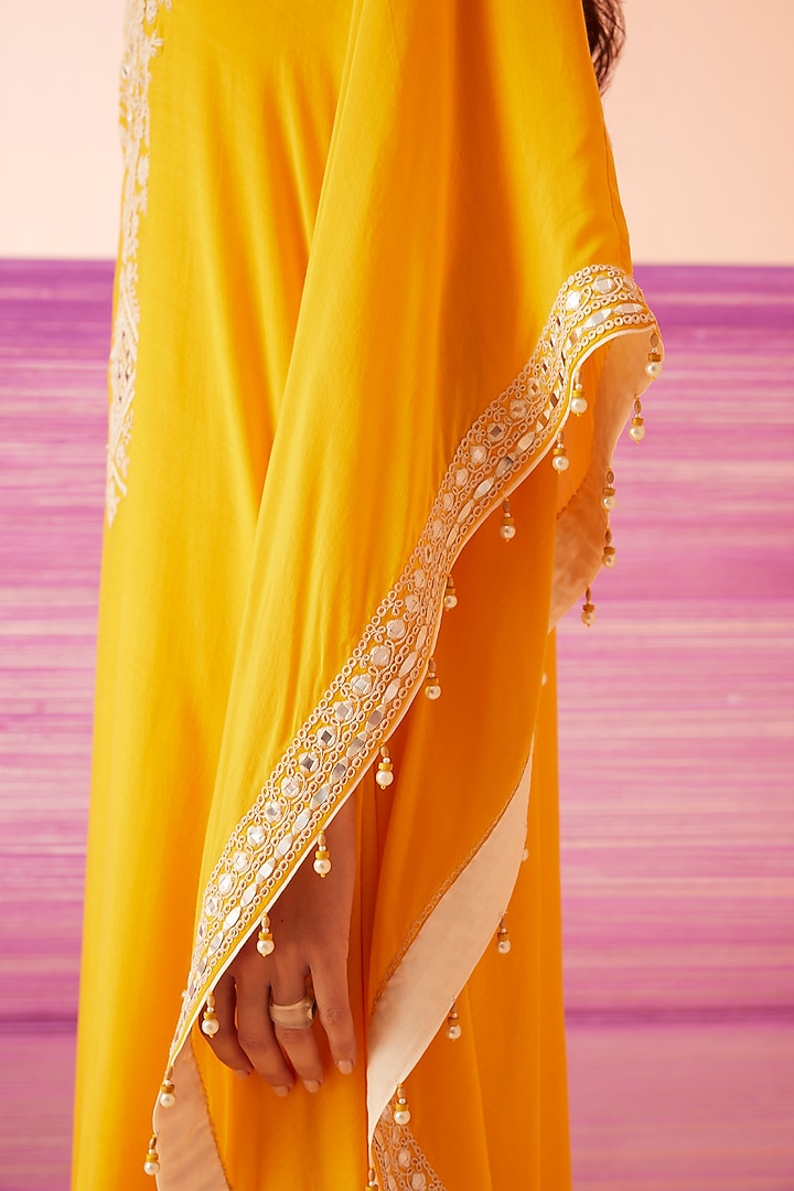 Yellow Muslin Embroidered Kaftan by Sureena Chowdhri at Pernia's Pop Up Shop