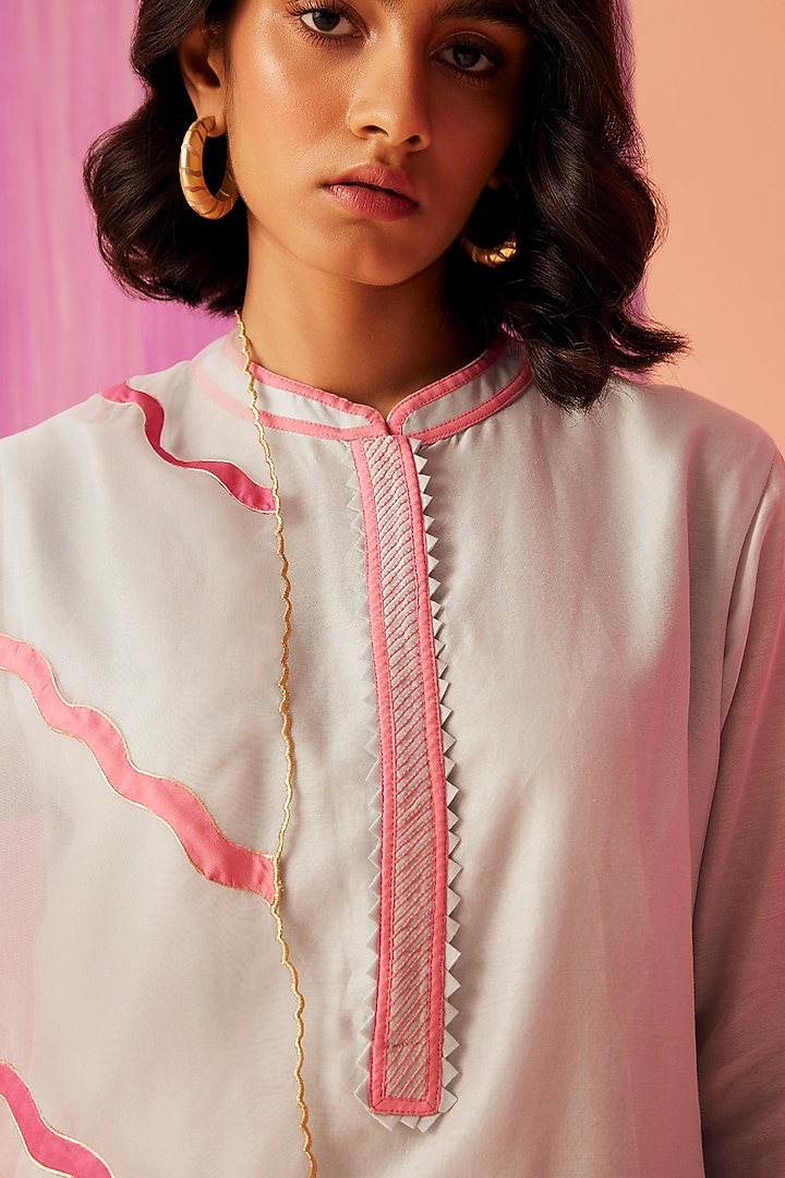 Ice Blue Silk Chanderi Kurta Set by Sureena Chowdhri at Pernia's Pop Up Shop