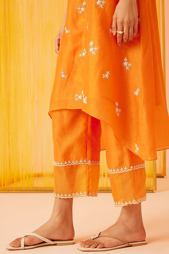 Orange Silk Chanderi Embroidered Kurta Set by Sureena Chowdhri at Pernia's Pop Up Shop