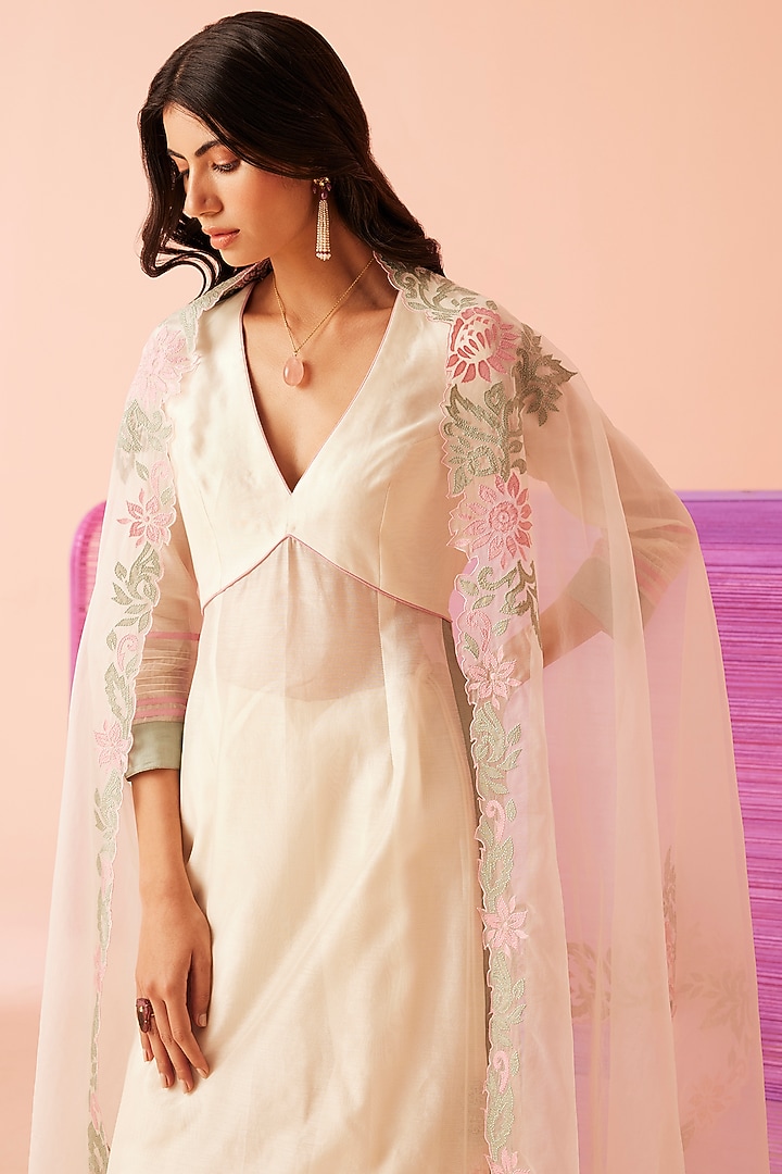 Ivory Silk Chanderi Gharara Set by Sureena Chowdhri at Pernia's Pop Up Shop