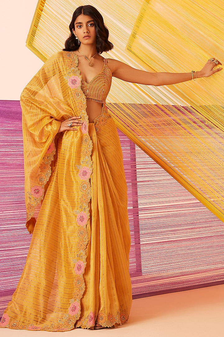 Pista Green Silk Chanderi Embroidered Wedding Saree Set by Sureena Chowdhri at Pernia's Pop Up Shop