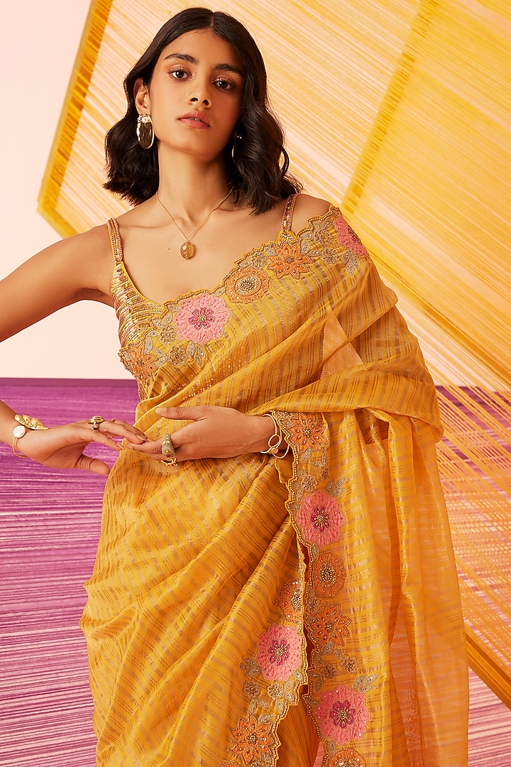 Pista Green Silk Chanderi Embroidered Wedding Saree Set by Sureena Chowdhri at Pernia's Pop Up Shop