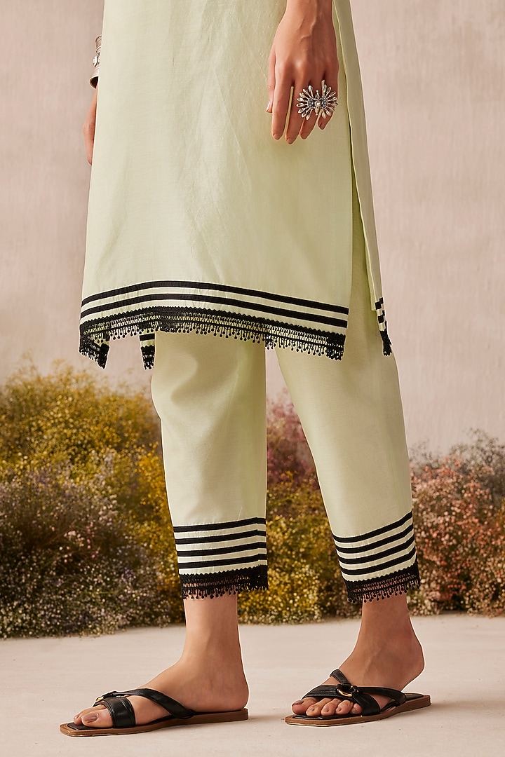 Lime Green Silk Chanderi Thread Work Kurta Set by Sureena Chowdhri at Pernia's Pop Up Shop