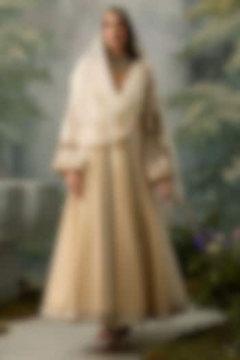 Ivory & Dark Beige Silk Chanderi Embroidered Angrakha Set by Sureena Chowdhri at Pernia's Pop Up Shop