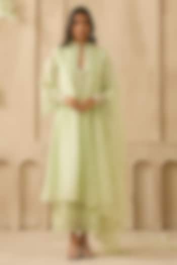 Mint Green Silk Chanderi Embroidered Kurta Set by Sureena Chowdhri at Pernia's Pop Up Shop