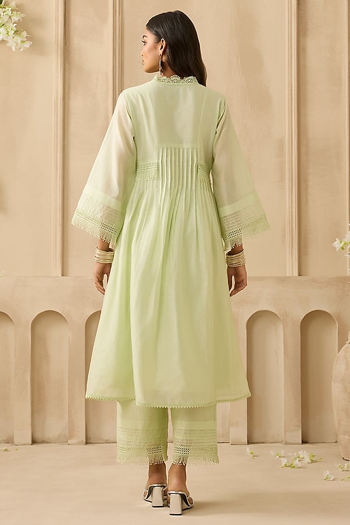 Mint Green Silk Chanderi Embroidered Kurta Set by Sureena Chowdhri at Pernia's Pop Up Shop