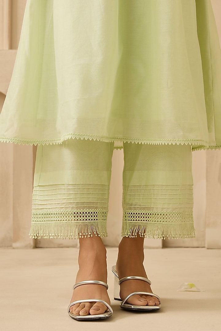 Mint Green Silk Chanderi Embroidered Kurta Set by Sureena Chowdhri at Pernia's Pop Up Shop