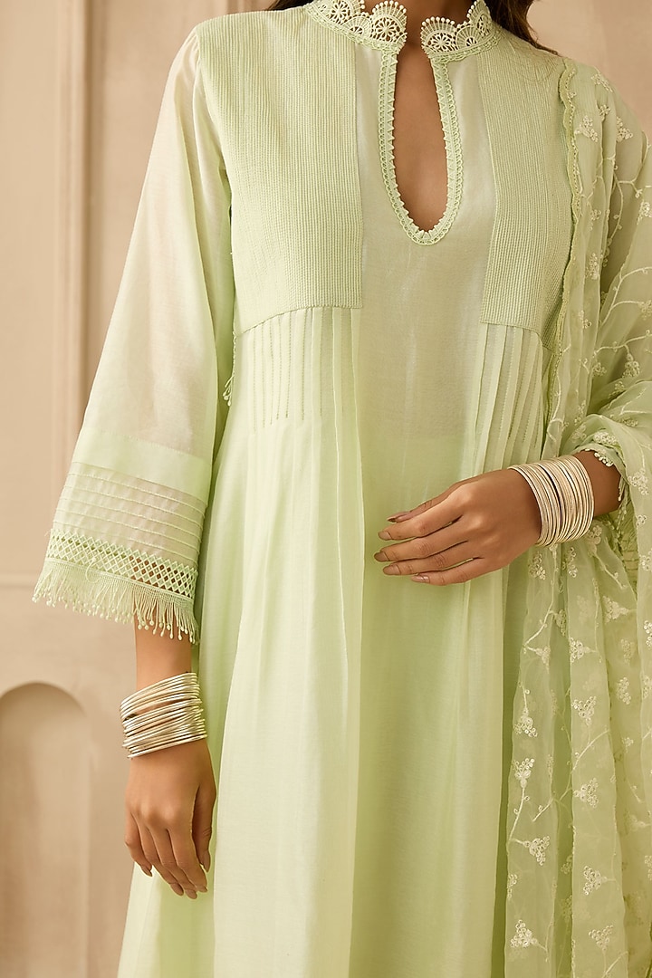 Mint Green Silk Chanderi Embroidered Kurta Set by Sureena Chowdhri at Pernia's Pop Up Shop