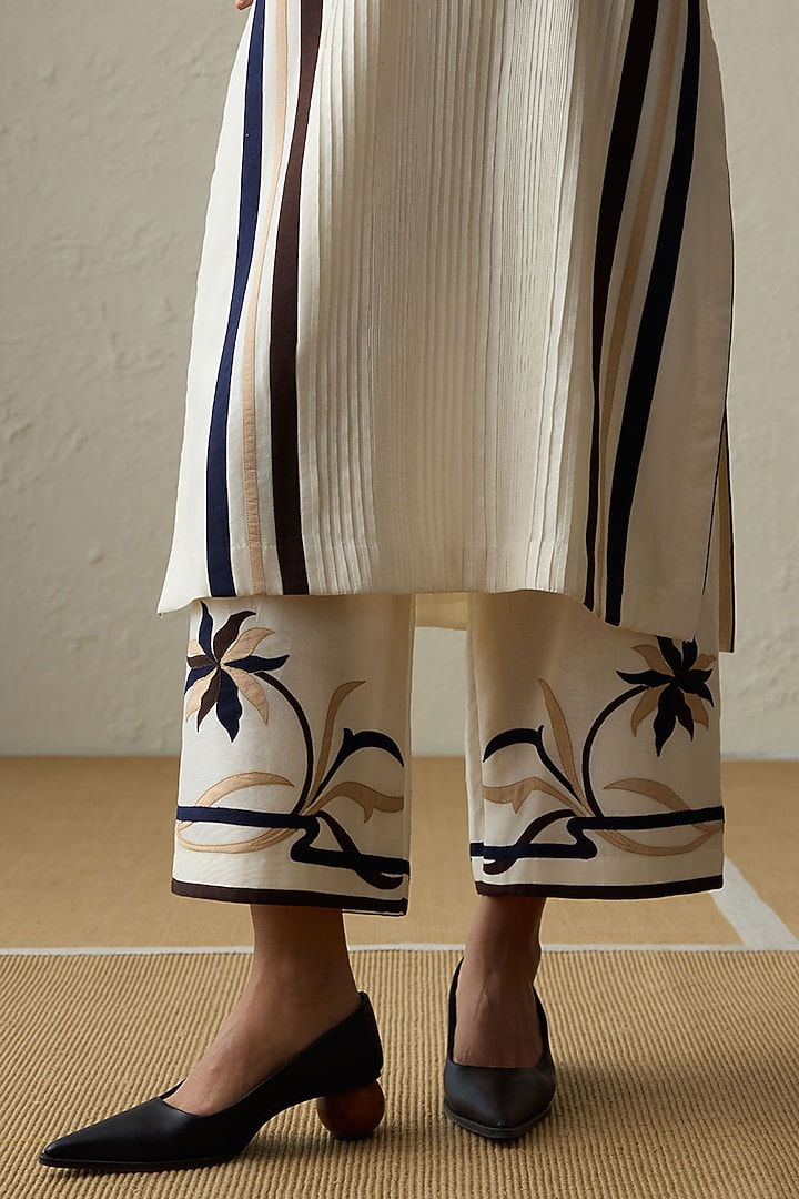 Ivory Silk Chanderi Organza Applique A-Line Kurta Set by Sureena Chowdhri at Pernia's Pop Up Shop