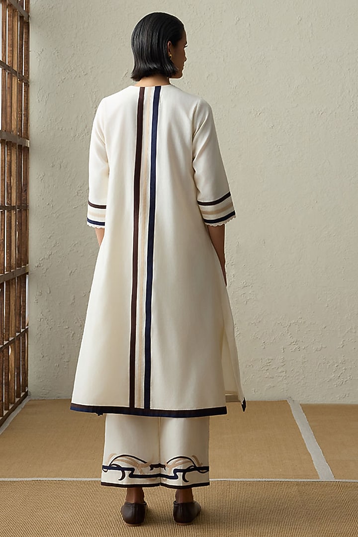 Ivory Silk Chanderi Applique Embroidered A-Line Kurta Set by Sureena Chowdhri at Pernia's Pop Up Shop