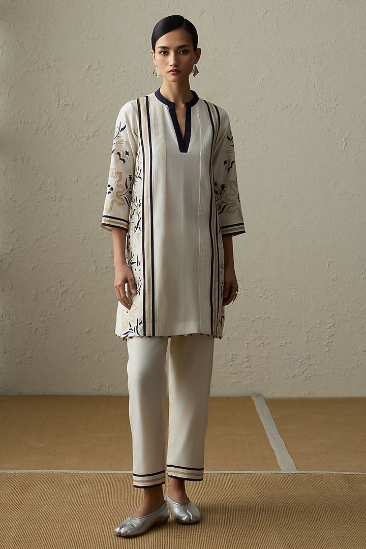 Ivory Silk Chanderi Thread Work Co-ord Set by Sureena Chowdhri at Pernia's Pop Up Shop