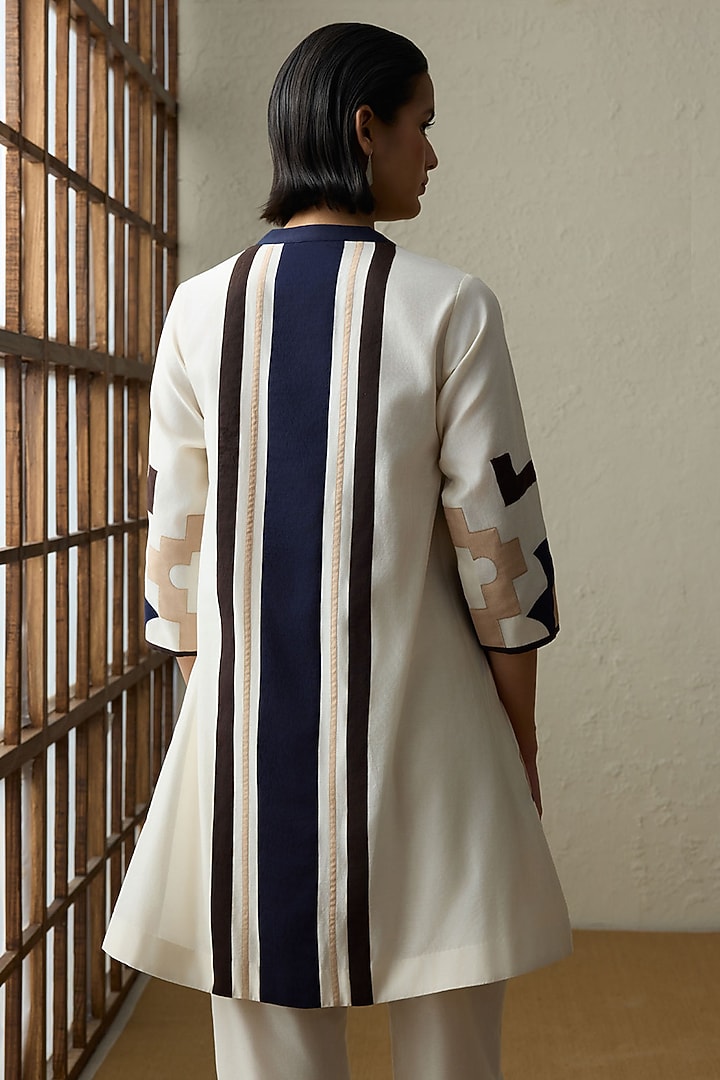 Ivory Silk Chanderi Applique Work A-Line Co-ord Set by Sureena Chowdhri at Pernia's Pop Up Shop