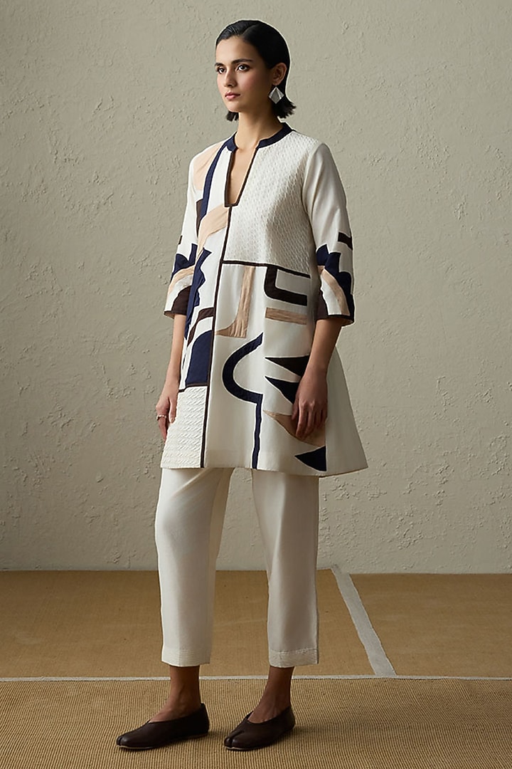 Ivory Silk Chanderi Applique Work A-Line Co-ord Set by Sureena Chowdhri at Pernia's Pop Up Shop