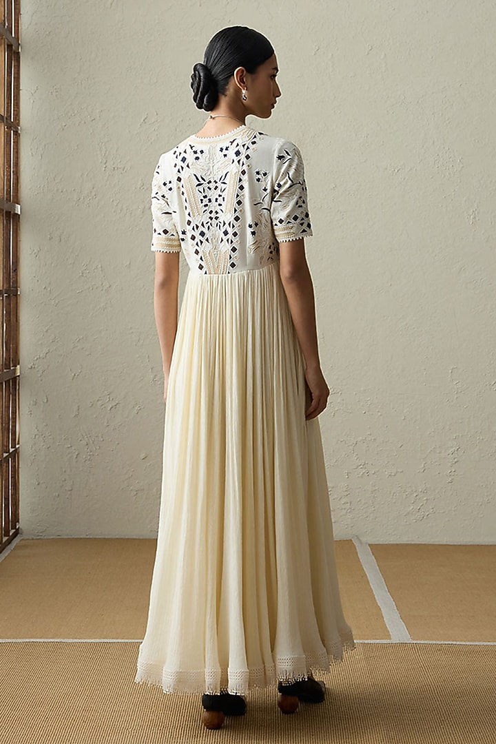 Ivory Cotton Gauze Thread Work Wedding Anarkali Set by Sureena Chowdhri at Pernia's Pop Up Shop