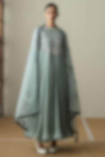 Sea Green Cotton Gauze Applique Wedding Anarkali Set by Sureena Chowdhri at Pernia's Pop Up Shop