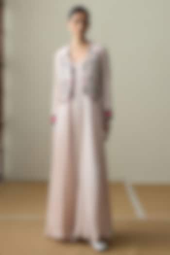 Baby Pink Cotton Gauze Applique Work Party Wear Anarkali Set by Sureena Chowdhri at Pernia's Pop Up Shop