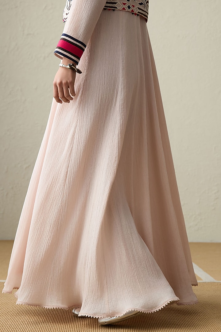 Baby Pink Cotton Gauze Applique Work Party Wear Anarkali Set by Sureena Chowdhri at Pernia's Pop Up Shop