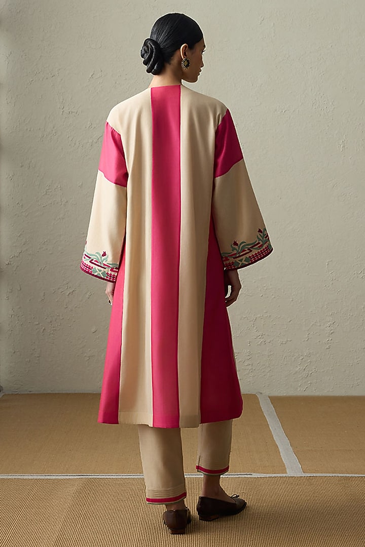 Dark Beige & Magenta Silk Chanderi A-Line Kurta Set by Sureena Chowdhri at Pernia's Pop Up Shop