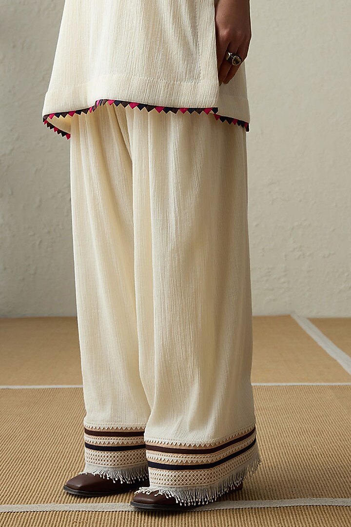 Ivory Cotton Gauze Applique Work Straight Kurta Set by Sureena Chowdhri at Pernia's Pop Up Shop