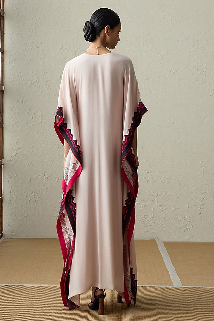 Baby Pink Muslin Applique Work Kaftan by Sureena Chowdhri at Pernia's Pop Up Shop