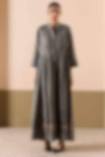Sage Green Linen Applique Work Maxi Summer Dress by Sureena Chowdhri at Pernia's Pop Up Shop