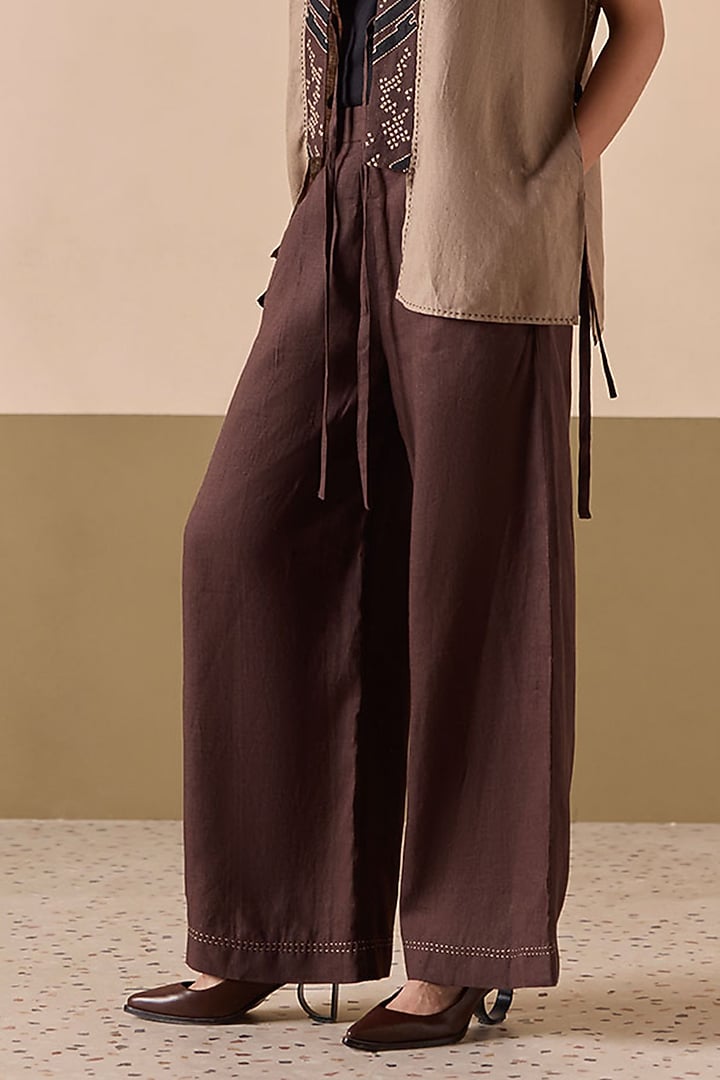 Brown & Sand Linen Applique Work Co-Ord Set by Sureena Chowdhri at Pernia's Pop Up Shop