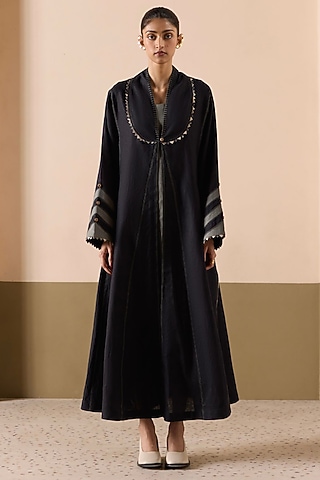 Black & Sage Linen Abaya Dress by Sureena Chowdhri
