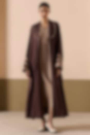Brown & Sand Linen Abaya Vacation Dress by Sureena Chowdhri at Pernia's Pop Up Shop