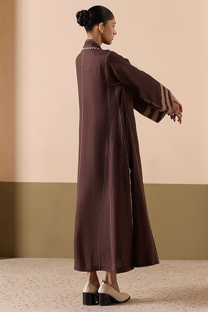 Brown & Sand Linen Abaya Vacation Dress by Sureena Chowdhri at Pernia's Pop Up Shop