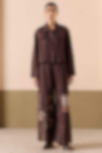 Brown Linen Applique & Thread Work Co-Ord Set by Sureena Chowdhri at Pernia's Pop Up Shop