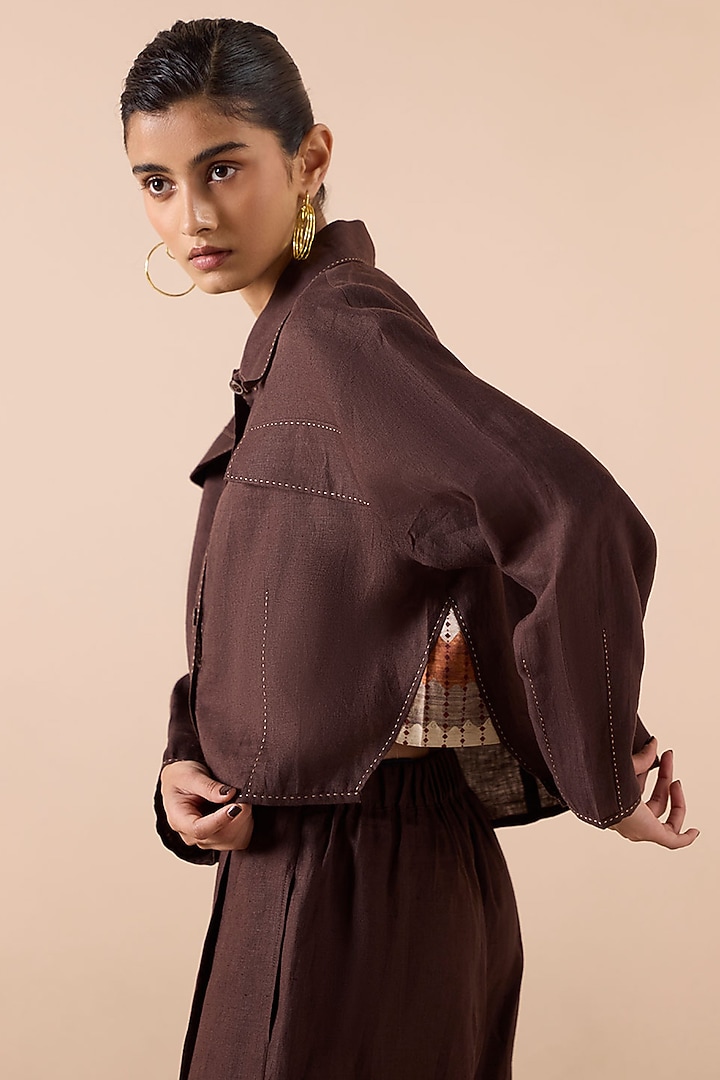Brown Linen Applique & Thread Work Co-Ord Set by Sureena Chowdhri at Pernia's Pop Up Shop