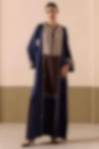 Navy Linen Thread Work Kaftan by Sureena Chowdhri at Pernia's Pop Up Shop