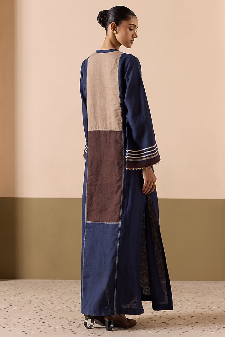 Navy Linen Thread Work Kaftan by Sureena Chowdhri at Pernia's Pop Up Shop