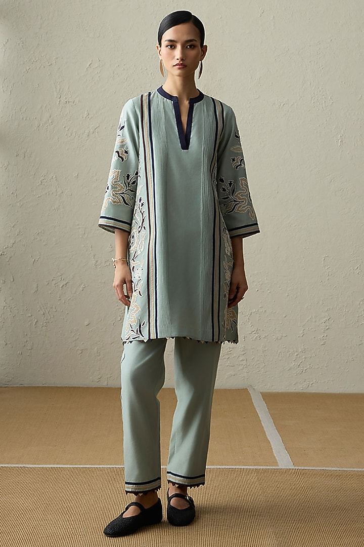 Sea Green Silk Chanderi Thread Work Co-ord Set by Sureena Chowdhri at Pernia's Pop Up Shop