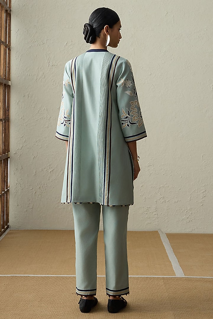 Sea Green Silk Chanderi Thread Work Co-ord Set by Sureena Chowdhri at Pernia's Pop Up Shop