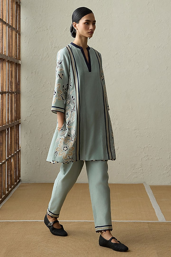 Sea Green Silk Chanderi Thread Work Co-ord Set by Sureena Chowdhri at Pernia's Pop Up Shop