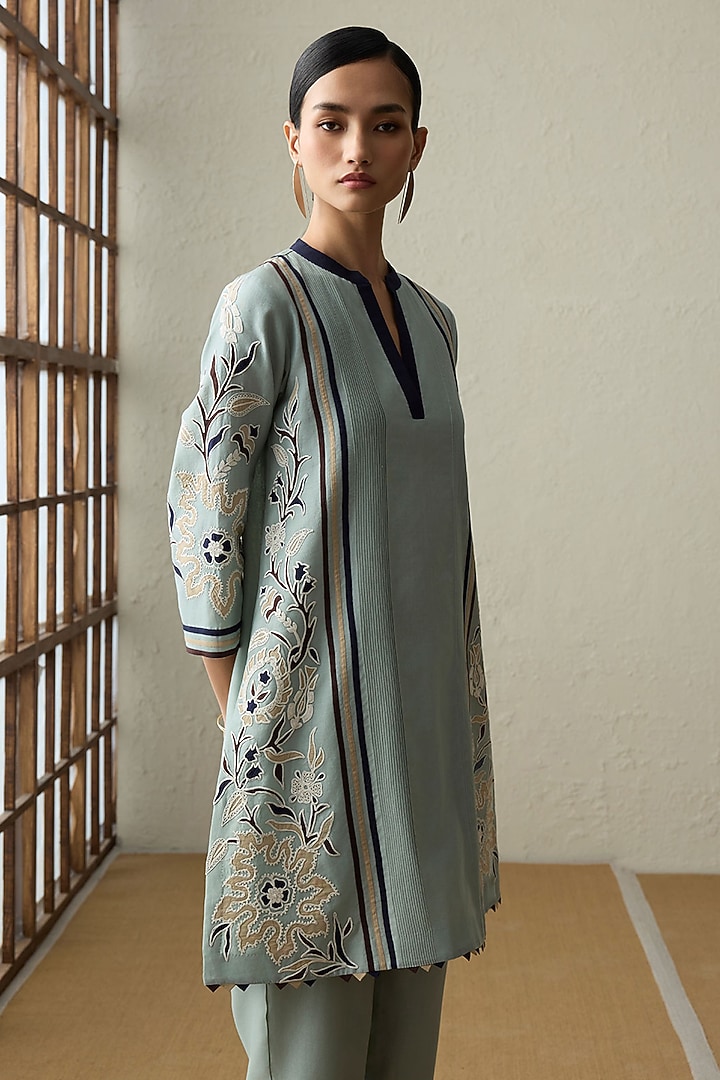Sea Green Silk Chanderi Thread Work Co-ord Set by Sureena Chowdhri at Pernia's Pop Up Shop