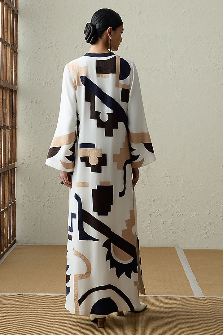 Ivory Muslin Applique Work Kaftan by Sureena Chowdhri at Pernia's Pop Up Shop