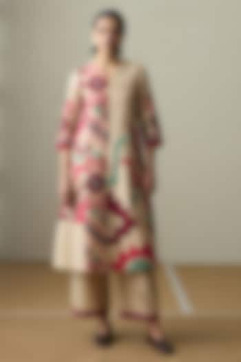 Dark Beige Silk Chanderi Applique A-Line Kurta Set by Sureena Chowdhri at Pernia's Pop Up Shop