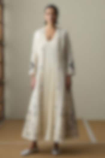 Ivory Cotton Gauze & Silk Chanderi Applique Work Wedding Anarkali Set by Sureena Chowdhri at Pernia's Pop Up Shop