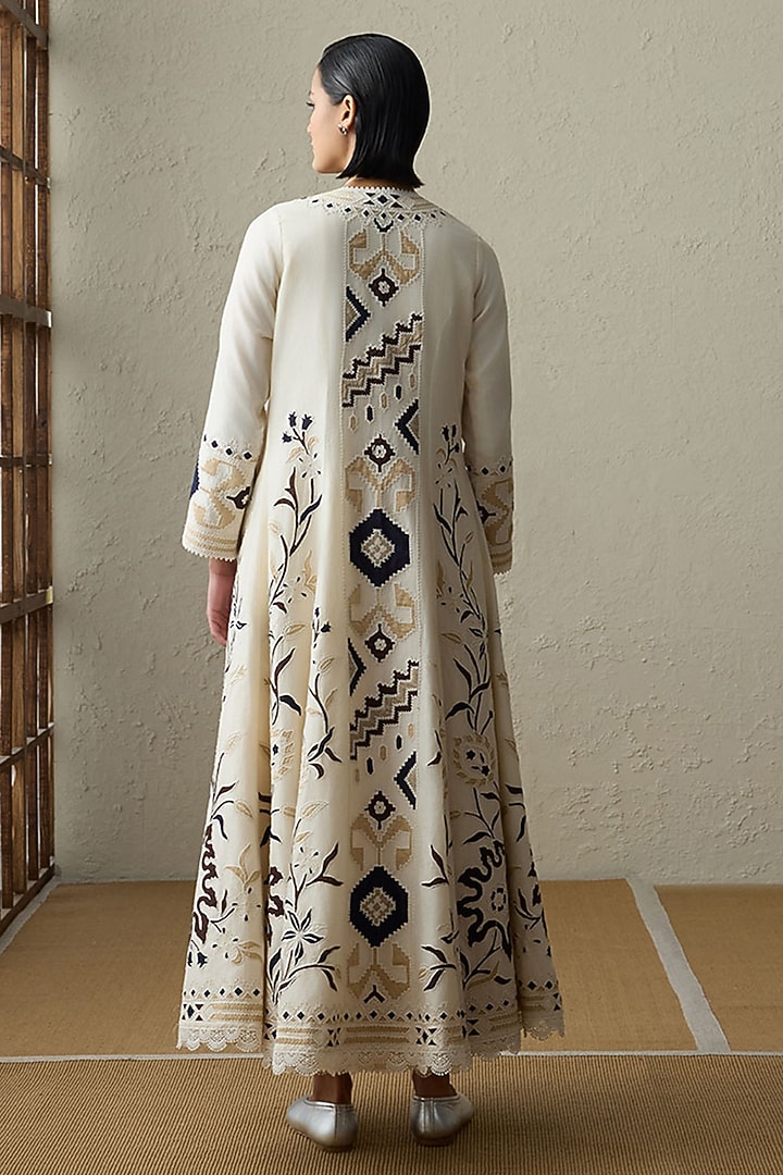 Ivory Cotton Gauze & Silk Chanderi Applique Work Wedding Anarkali Set by Sureena Chowdhri at Pernia's Pop Up Shop