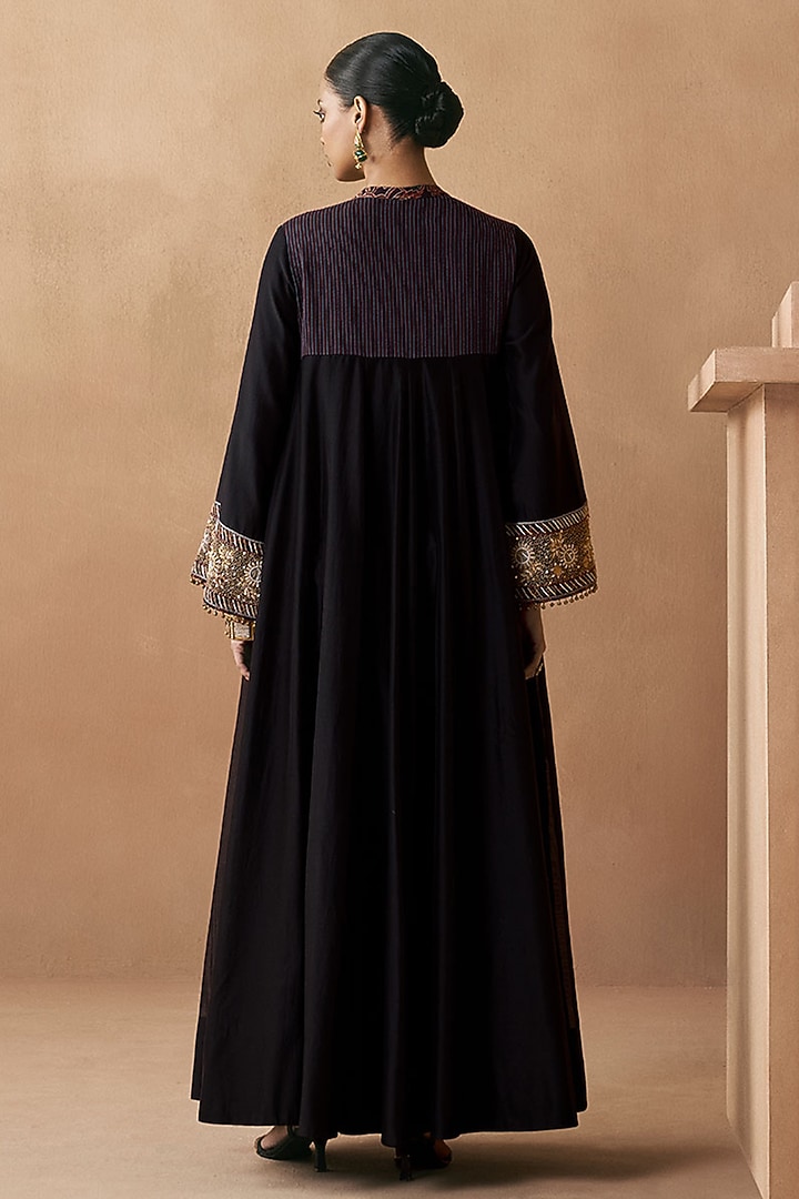 Black Silk Chanderi Zardosi Embroidered Wedding Anarkali by Sureena Chowdhri at Pernia's Pop Up Shop