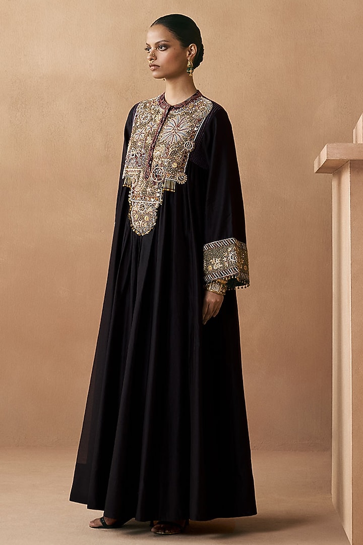 Black Silk Chanderi Zardosi Embroidered Wedding Anarkali by Sureena Chowdhri at Pernia's Pop Up Shop