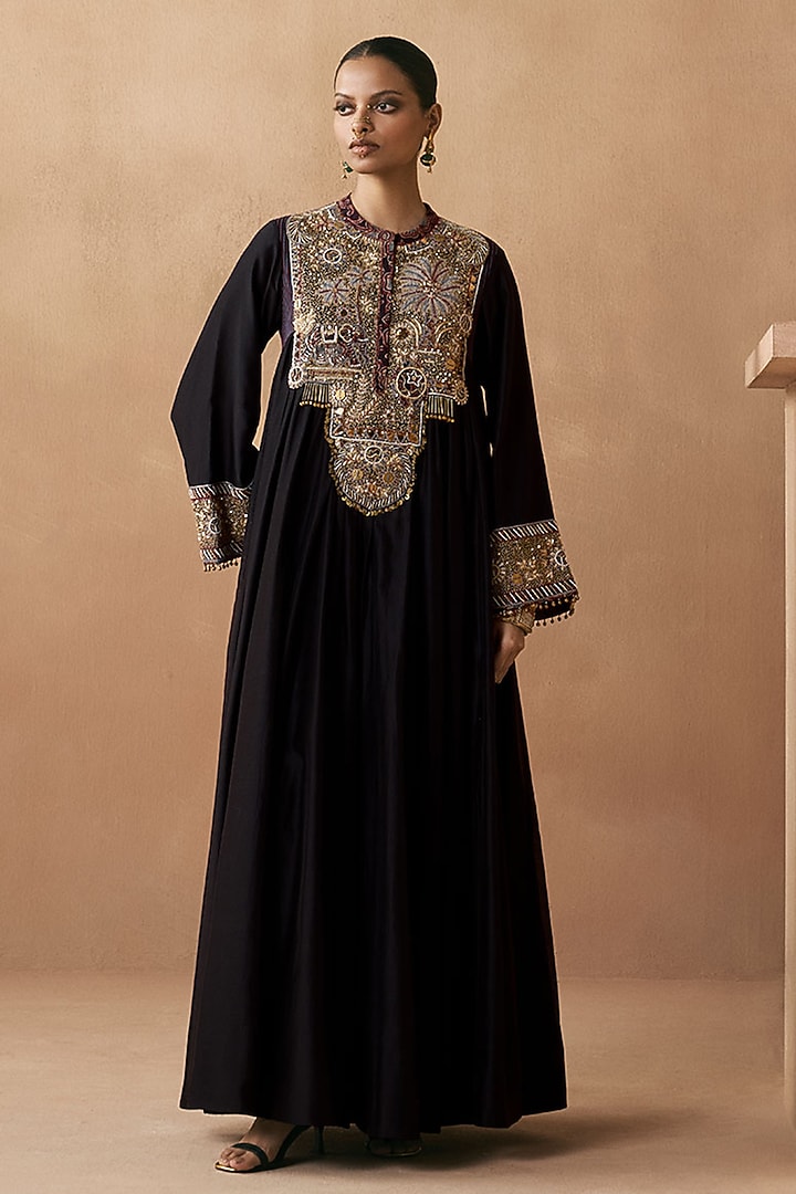 Black Silk Chanderi Zardosi Embroidered Wedding Anarkali by Sureena Chowdhri at Pernia's Pop Up Shop