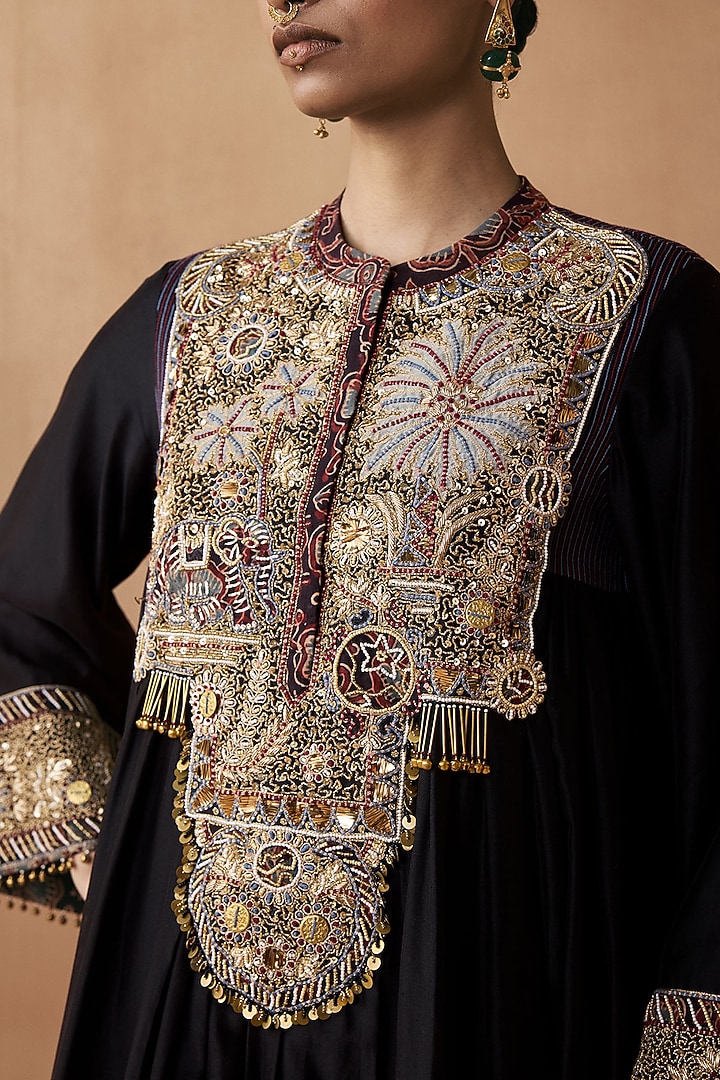 Black Silk Chanderi Zardosi Embroidered Wedding Anarkali by Sureena Chowdhri at Pernia's Pop Up Shop