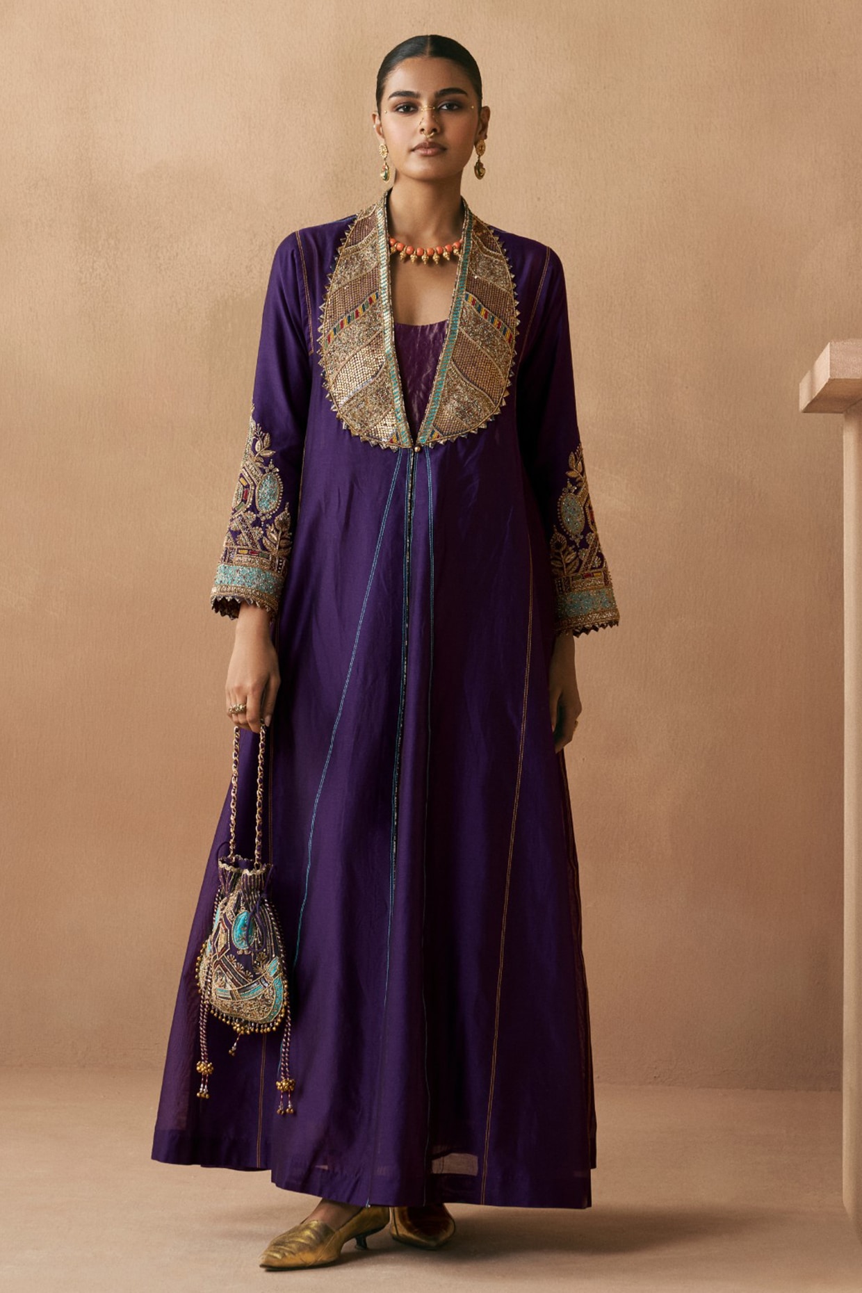Sureena Chowdhri Purple Silk Chanderi Zardosi Embroidered Jacket