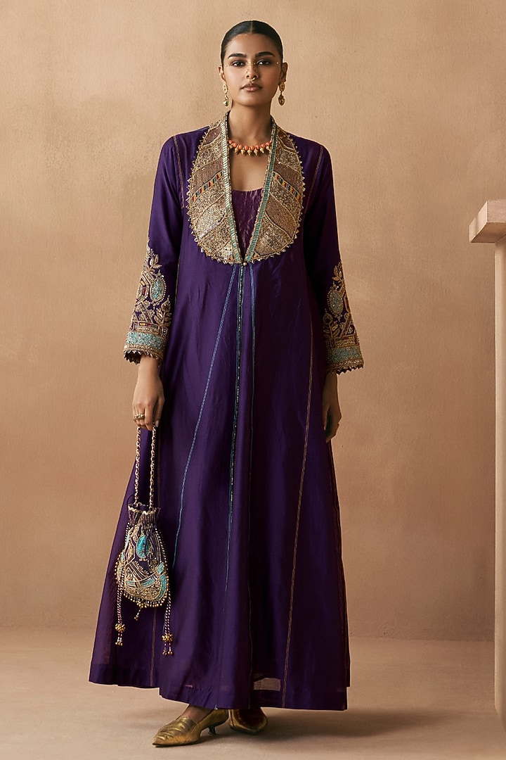 Purple Silk Chanderi Zardosi Embroidered Jacket by Sureena Chowdhri at Pernia's Pop Up Shop