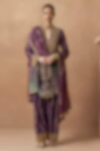 Purple Tissue Silk Zardosi Embroidered Kurta Set by Sureena Chowdhri at Pernia's Pop Up Shop