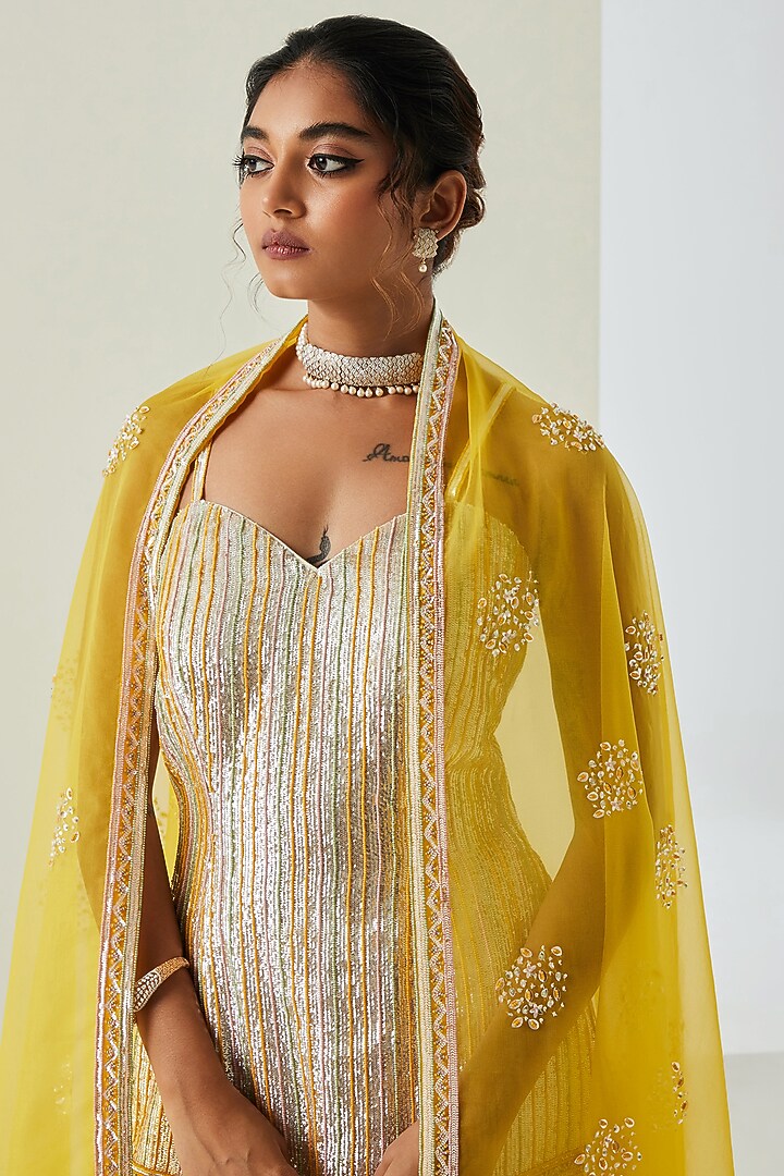 Ivory Georgette Gharara Set by Sureena Chowdhri at Pernia's Pop Up Shop
